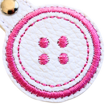 Load image into Gallery viewer, Button keyfob with close up of pink stitching