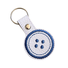 Load image into Gallery viewer, Button keyfob with blue thread and chrome rivet and split ring