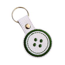 Load image into Gallery viewer, Button keyfob with green thread and chrome rivet and split ring