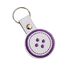 Load image into Gallery viewer, Button keyfob with purple thread and chrome rivet and split ring