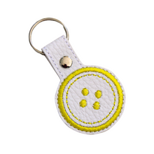 Load image into Gallery viewer, Button keyfob with yellow thread and chrome rivet and split ring