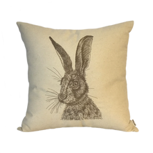 Load image into Gallery viewer, Embroidered Hare cushion on neutral background