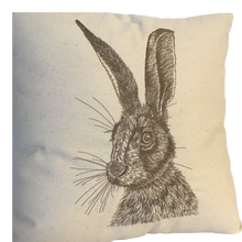 Load image into Gallery viewer, Embroidered hare cushion close up of stitching
