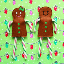 Load image into Gallery viewer, Gingerbread boy and girl candy cane holders