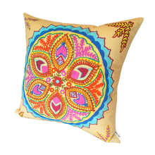Load image into Gallery viewer, Indian Ocean Raj Sun cushion in bright colours on a cream background