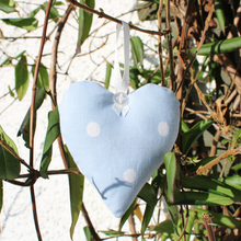 Load image into Gallery viewer, Lavender heart in blue polka dot