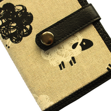 Load image into Gallery viewer, Sheep mini notebook on beige background and black faux leather with tab and rivet fastener