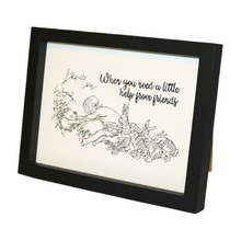 Load image into Gallery viewer, Pooh and friends embroidered art in a black frame right side view