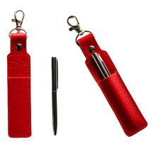 Load image into Gallery viewer, Red pen holder keyfob with silver pen