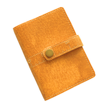 Load image into Gallery viewer, Ruler notebook in light brown faux leather with embroidered clasp closure