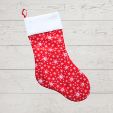 Load image into Gallery viewer, Snowflake Christmas stocking in red