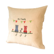 Load image into Gallery viewer, Wellie Boots Personalised Family Cushion right side view