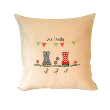 Load image into Gallery viewer, Wellie Boots personalised family cushion