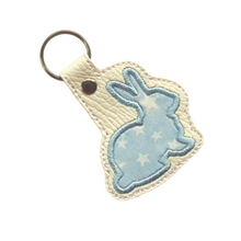 Load image into Gallery viewer, Bunny keyfob blue with white stars