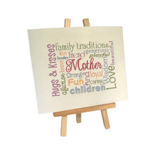 Load image into Gallery viewer, Embroidered Word Art without frame on easel left view