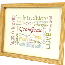 Load image into Gallery viewer, Gran Embroidered Word Art in wooden frame