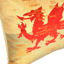 Load image into Gallery viewer, Welsh Dragon Map cushion left close up