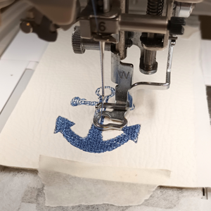 Anchor keyfob being stitched