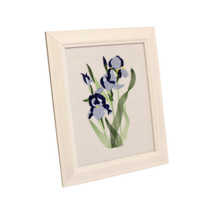 Blue Iris embroidered art Birth flower of February