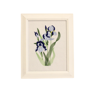 Blue Iris embroidered art Something blue for a bride