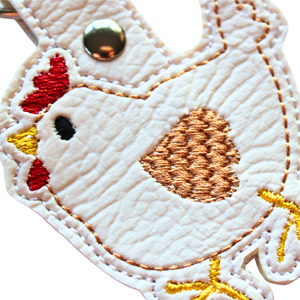 Chicken keyfob close up of stitching