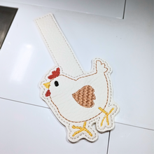 Load image into Gallery viewer, Chicken keyfob with completed stitching cut out ready for attaching hardware
