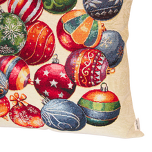Load image into Gallery viewer, Christmas Baubles cushion right corner close up
