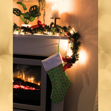 Load image into Gallery viewer, Christmas Lights Stocking hanging over a fireplace
