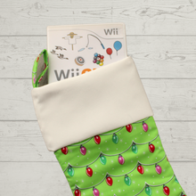 Load image into Gallery viewer, Christmas Lights Stocking with Wii game
