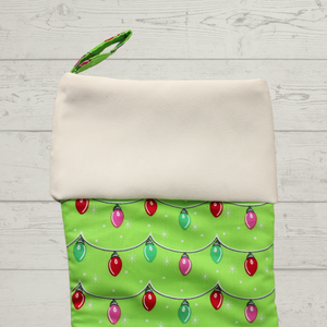 Christmas Lights Stocking with white cuff
