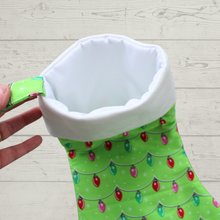 Load image into Gallery viewer, Christmas Lights Stocking with white lining
