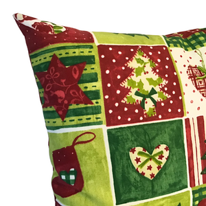Christmas Motifs cushion left corner close up