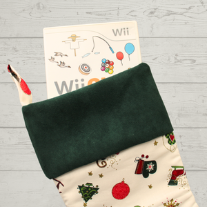 Christmas motifs stocking with Wii game