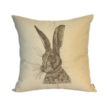 Load image into Gallery viewer, Embroidered Hare cushion on neutral background
