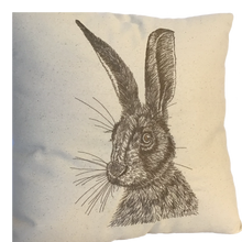 Load image into Gallery viewer, Embroidered hare cushion close up of stitching
