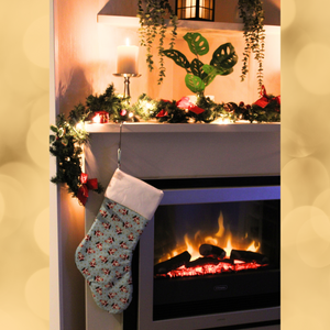 Father Christmas stocking hanging over a fireplace