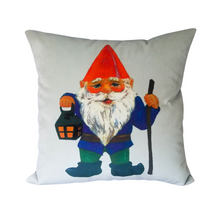 Load image into Gallery viewer, Gnome cushion on silver blue velvet
