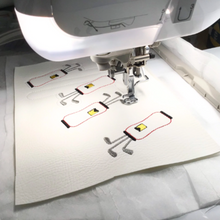 Load image into Gallery viewer, Golf bag keyfobs being stitched
