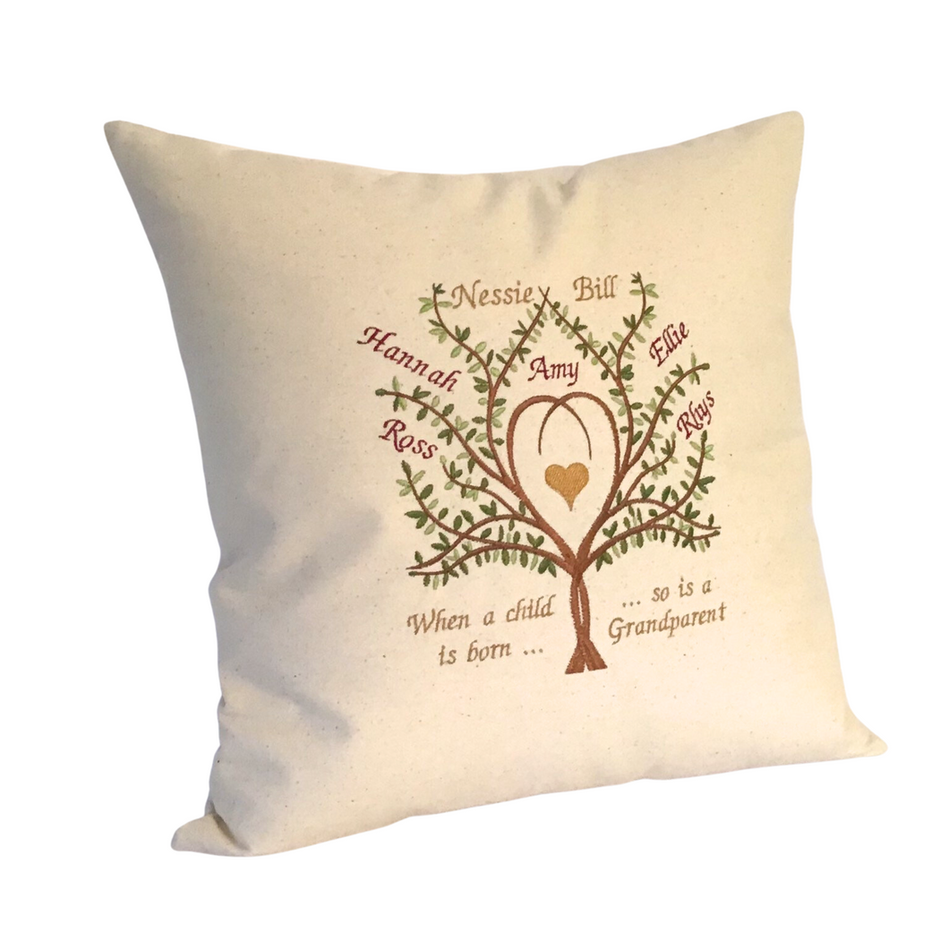 Grandparents Personalised Family Tree cushion left side view
