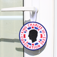 Load image into Gallery viewer, King Charles Coronation Keepsake Hanger on door handle
