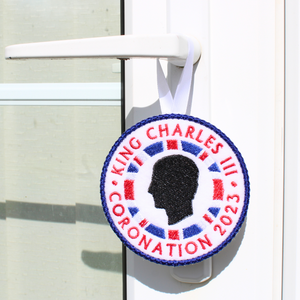 King Charles Coronation Keepsake Hanger on door handle