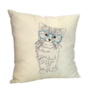 Kitten cushion with blue glasses