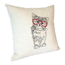 Load image into Gallery viewer, Kitten cushion with red glasses
