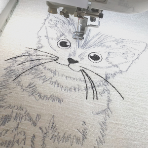 Kitten with glasses embroidery in progress