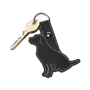 Labrador keyfob in black faux leather with key
