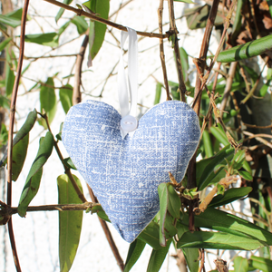 Lavender heart in blue sketch fabric