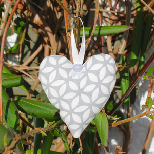 Lavender heart in grey geometric fabric