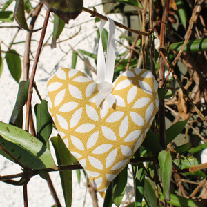 Lavender heart in yellow geometric fabric