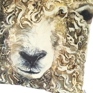 Longwool Ram cushion close up of face