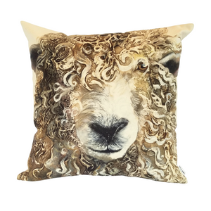 Longwool Ram cushion on natural cotton canvas